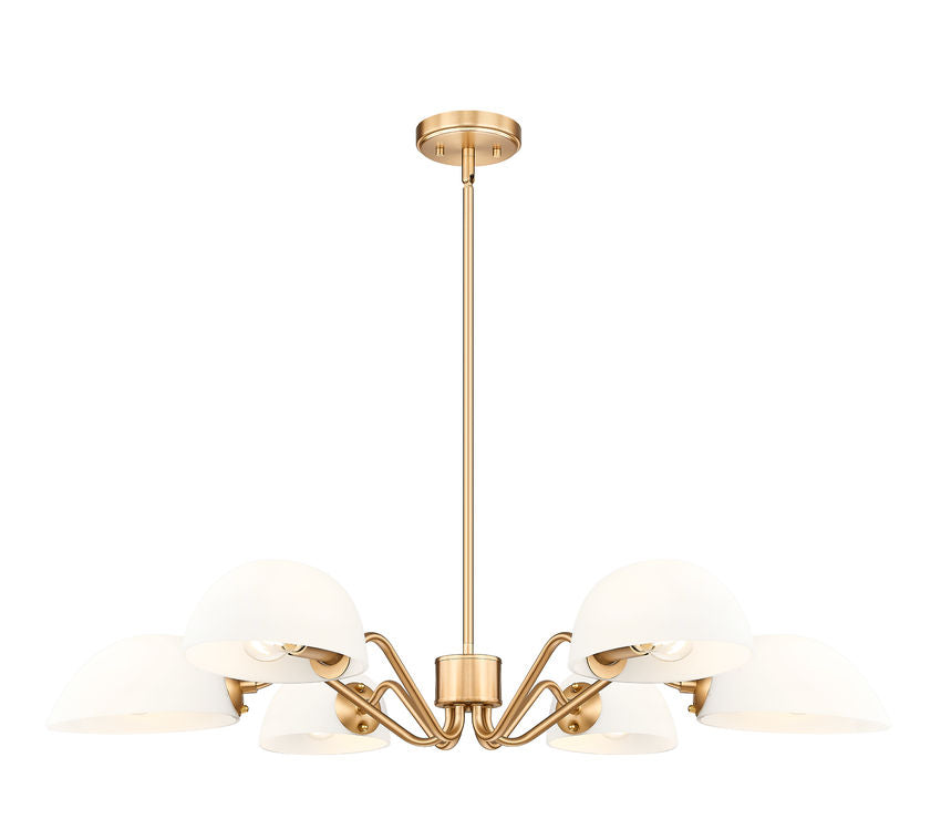 Z-Lite Breton 39" 6-Light Modern Gold Steel Frame White Glass Shade Chandelier