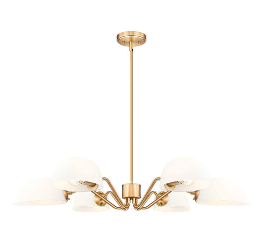 Z-Lite Breton 39" 6-Light Modern Gold Steel Frame White Glass Shade Chandelier