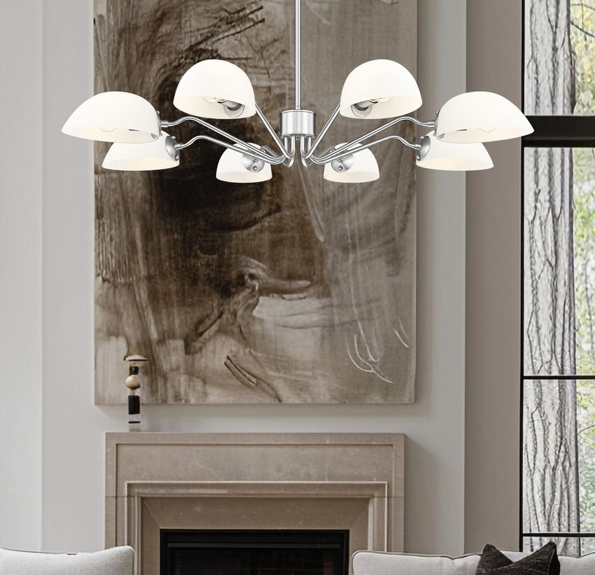 Z-Lite Breton 46" 8-Light Brushed Nickel Steel Frame White Glass Shade Chandelier
