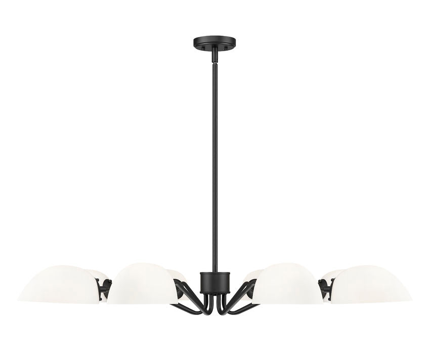 Z-Lite Breton 46" 8-Light Matte Black Steel Frame White Glass Shade Chandelier