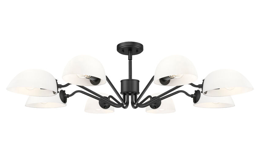 Z-Lite Breton 46" 8-Light Matte Black Steel Frame White Glass Shade Chandelier