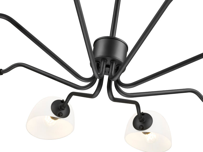 Z-Lite Breton 46" 8-Light Matte Black Steel Frame White Glass Shade Chandelier