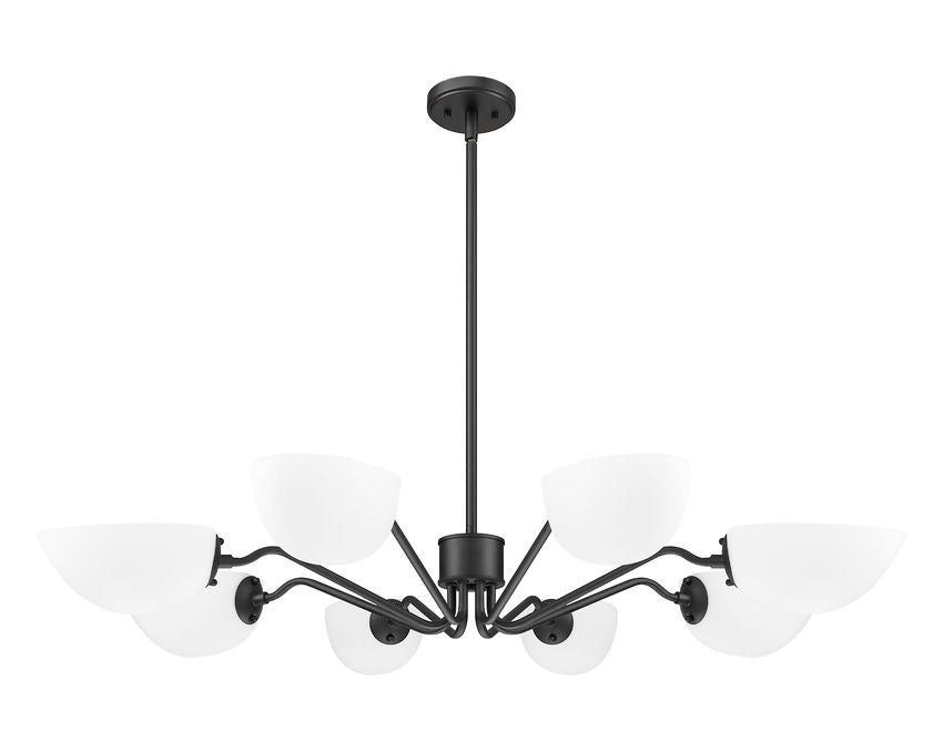 Z-Lite Breton 46" 8-Light Matte Black Steel Frame White Glass Shade Chandelier