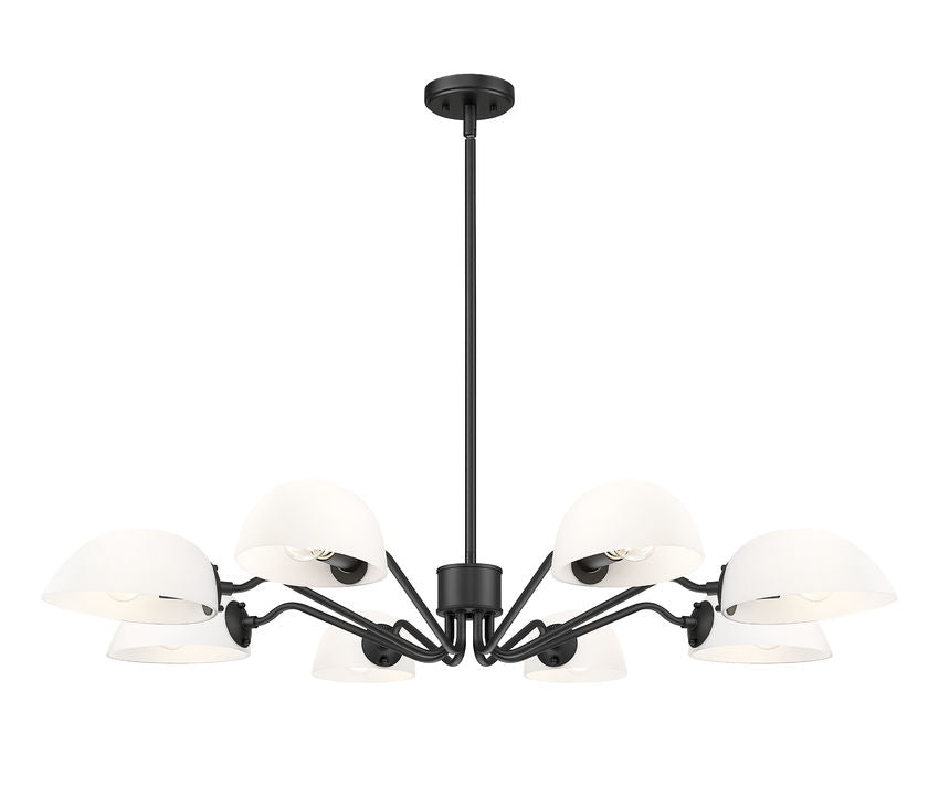 Z-Lite Breton 46" 8-Light Matte Black Steel Frame White Glass Shade Chandelier