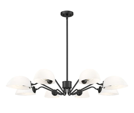 Z-Lite Breton 46" 8-Light Matte Black Steel Frame White Glass Shade Chandelier