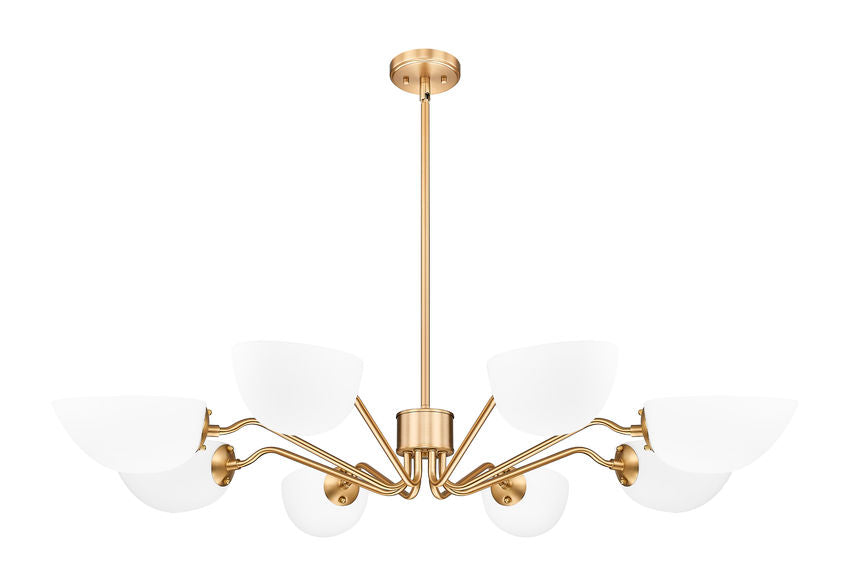 Z-Lite Breton 46" 8-Light Modern Gold Steel Frame White Glass Shade Chandelier