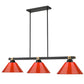 Z-Lite Bronte 14" 3-Light Medium Bulb Base Matte Black and Rubbed Brass Steel Red Plastic Shade Billiard Lighting