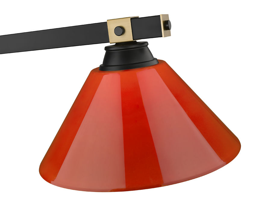 Z-Lite Bronte 14" 3-Light Medium Bulb Base Matte Black and Rubbed Brass Steel Red Plastic Shade Billiard Lighting