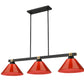 Z-Lite Bronte 14" 3-Light Medium Bulb Base Matte Black and Rubbed Brass Steel Red Plastic Shade Billiard Lighting