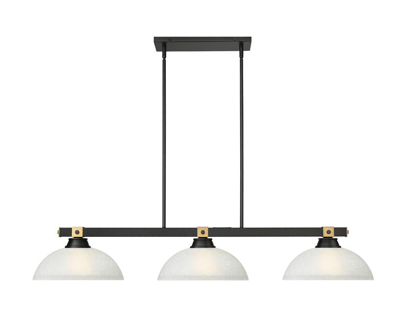 Z-Lite Bronte 14" 3-Light Medium Bulb Base Matte Black and Rubbed Brass Steel White Linen Glass Shade Billiard Lighting