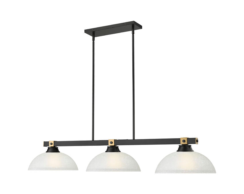 Z-Lite Bronte 14" 3-Light Medium Bulb Base Matte Black and Rubbed Brass Steel White Linen Glass Shade Billiard Lighting