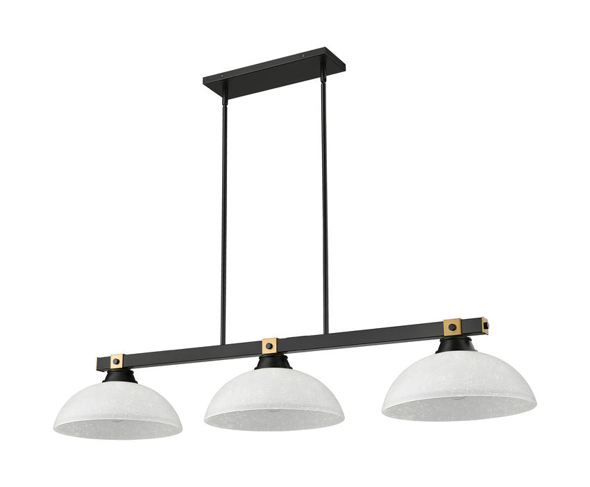 Z-Lite Bronte 14" 3-Light Medium Bulb Base Matte Black and Rubbed Brass Steel White Linen Glass Shade Billiard Lighting