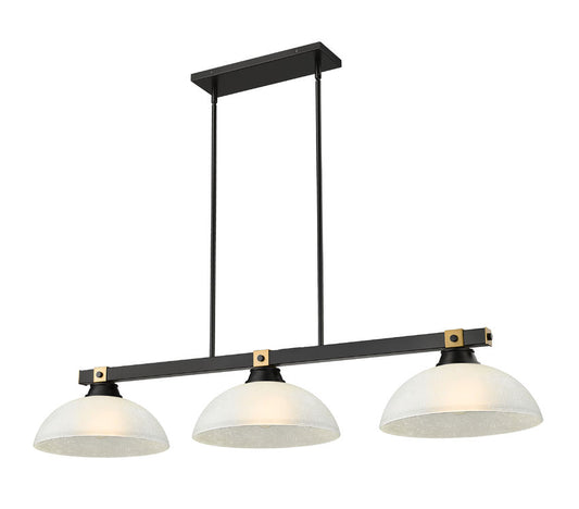 Z-Lite Bronte 14" 3-Light Medium Bulb Base Matte Black and Rubbed Brass Steel White Linen Glass Shade Billiard Lighting