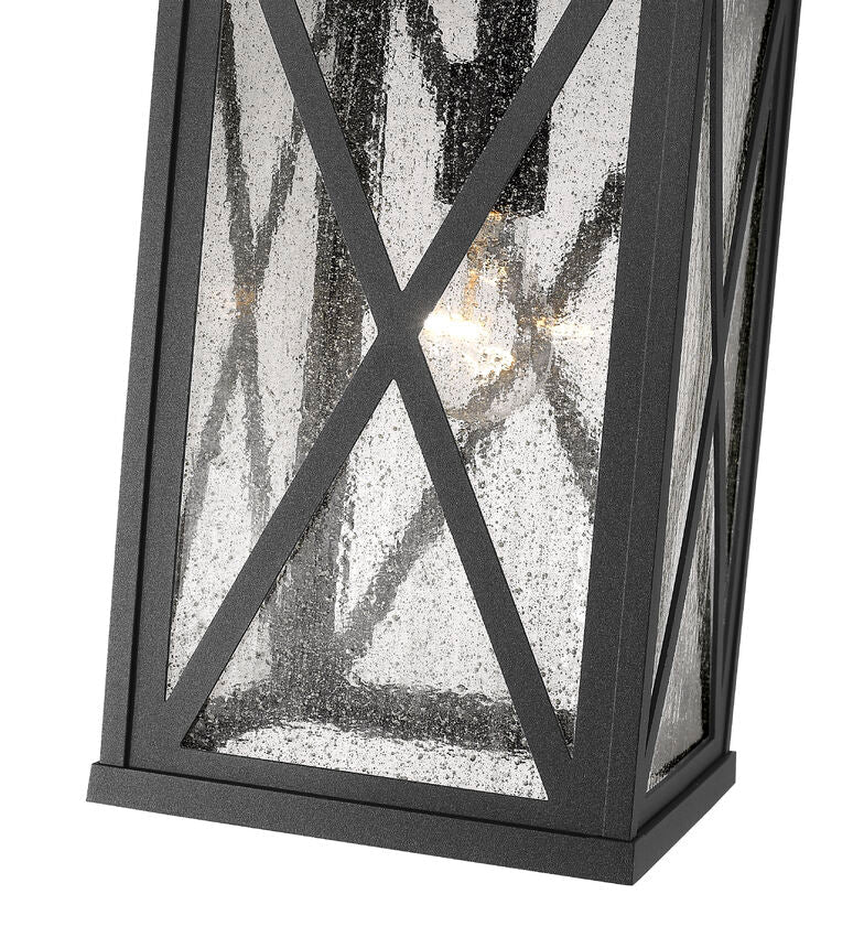 Z-Lite Brookside 10" 1-Light Black Aluminum Outdoor Chain Mount Ceiling Fixture With Clear Seedy Glass Shade