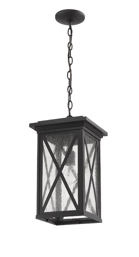 Z-Lite Brookside 10" 1-Light Black Aluminum Outdoor Chain Mount Ceiling Fixture With Clear Seedy Glass Shade