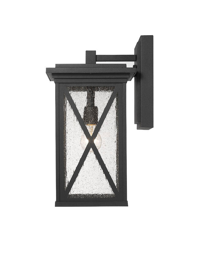 Z-Lite Brookside 10" 1-Light Black Aluminum Outdoor Wall Sconce With Clear Seedy Glass Shade