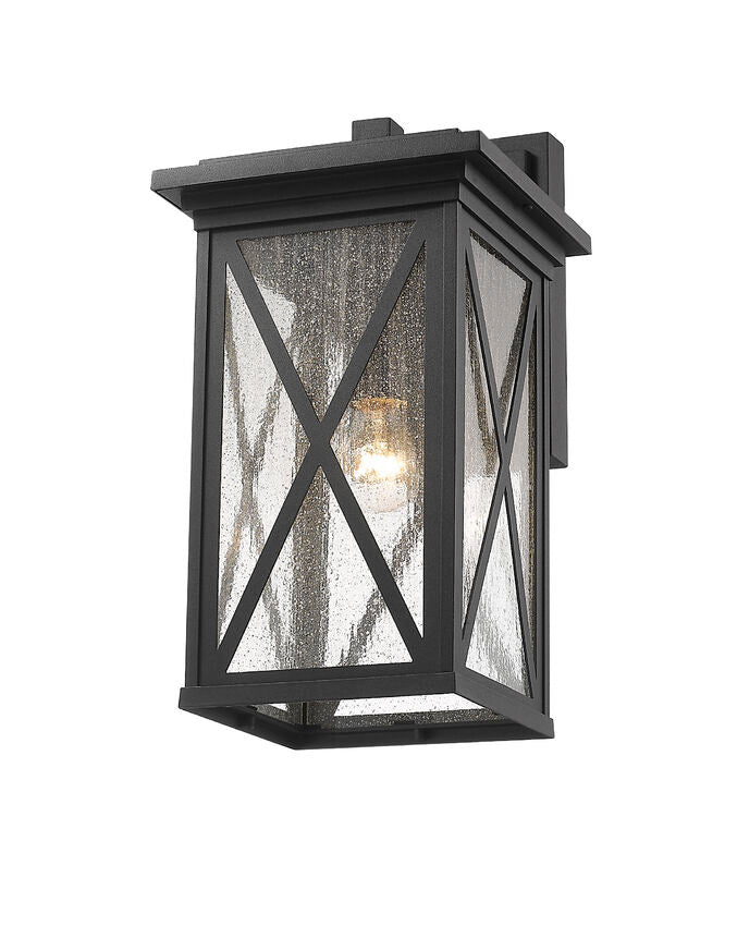 Z-Lite Brookside 10" 1-Light Black Aluminum Outdoor Wall Sconce With Clear Seedy Glass Shade