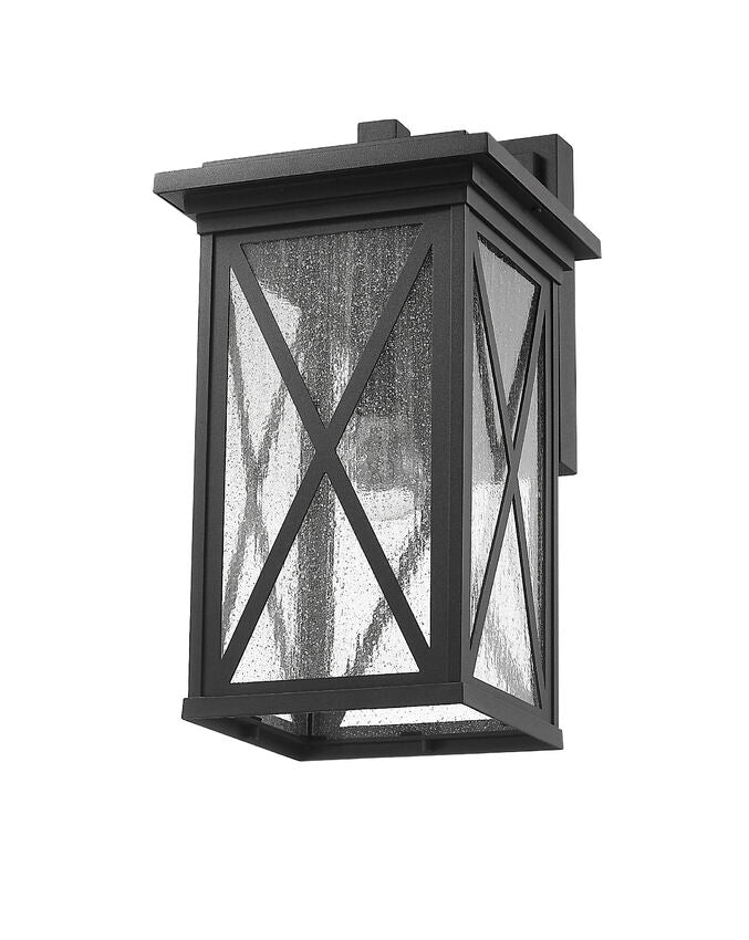 Z-Lite Brookside 10" 1-Light Black Aluminum Outdoor Wall Sconce With Clear Seedy Glass Shade