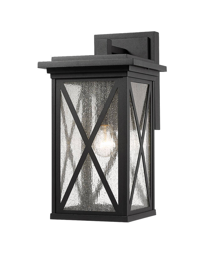 Z-Lite Brookside 10" 1-Light Black Aluminum Outdoor Wall Sconce With Clear Seedy Glass Shade