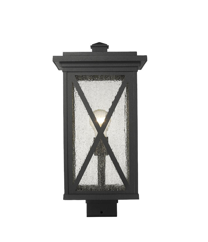 Z-Lite Brookside 10" W x 19" H 1-Light Black Outdoor Post Mount Fixture With Clear Seedy Glass Shade