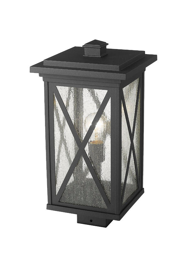 Z-Lite Brookside 10" W x 19" H 1-Light Black Outdoor Post Mount Fixture With Clear Seedy Glass Shade