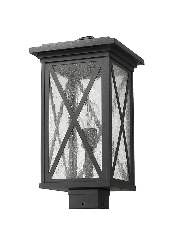 Z-Lite Brookside 10" W x 19" H 1-Light Black Outdoor Post Mount Fixture With Clear Seedy Glass Shade