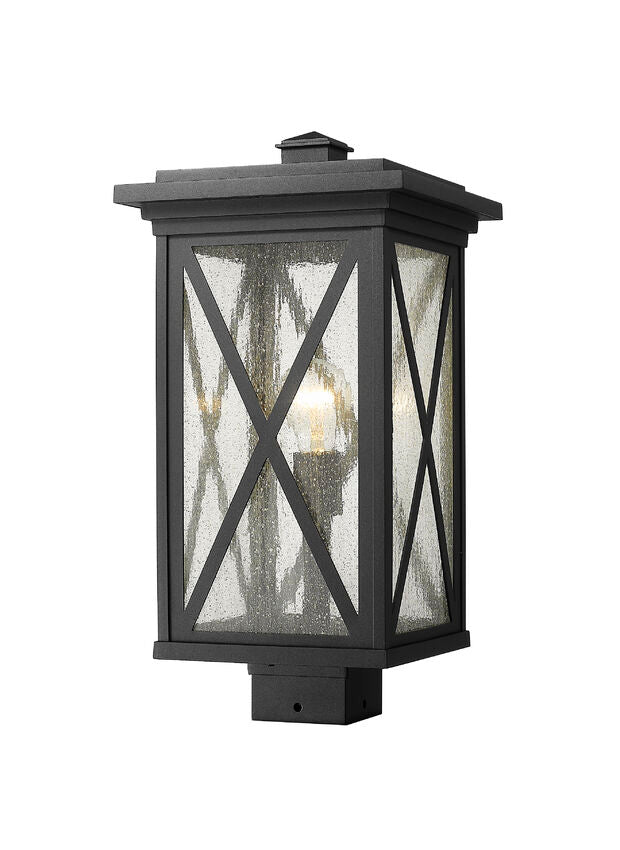 Z-Lite Brookside 10" W x 19" H 1-Light Black Outdoor Post Mount Fixture With Clear Seedy Glass Shade