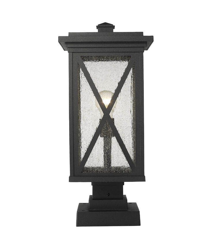 Z-Lite Brookside 10" W x 21" H 1-Light Black Outdoor Pier Mounted Fixture and Square Pier Mount Hardware With Clear Seedy Glass Shade