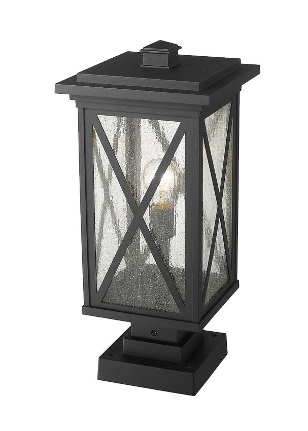 Z-Lite Brookside 10" W x 21" H 1-Light Black Outdoor Pier Mounted Fixture and Square Pier Mount Hardware With Clear Seedy Glass Shade