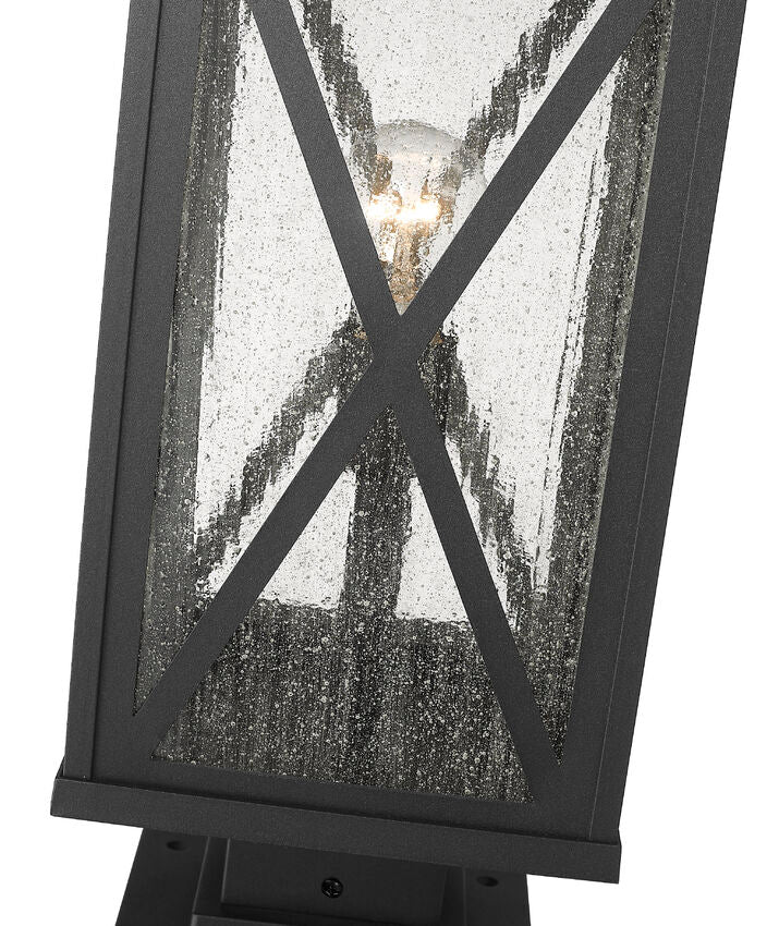 Z-Lite Brookside 10" W x 21" H 1-Light Black Outdoor Pier Mounted Fixture and Square Pier Mount Hardware With Clear Seedy Glass Shade