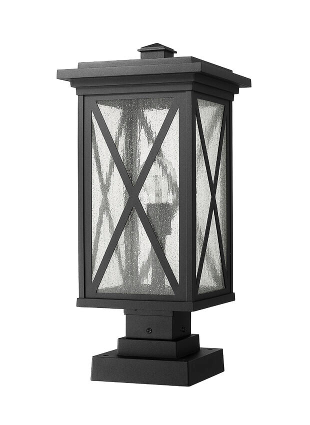 Z-Lite Brookside 10" W x 21" H 1-Light Black Outdoor Pier Mounted Fixture and Square Pier Mount Hardware With Clear Seedy Glass Shade
