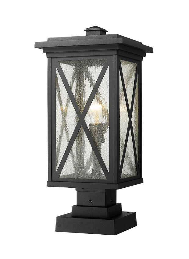 Z-Lite Brookside 10" W x 21" H 1-Light Black Outdoor Pier Mounted Fixture and Square Pier Mount Hardware With Clear Seedy Glass Shade