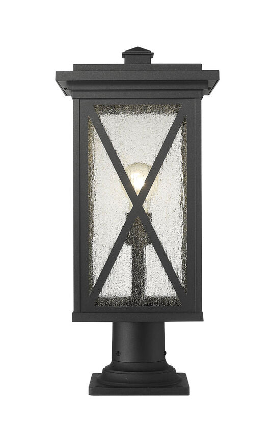 Z-Lite Brookside 10" W x 22" H 1-Light Black Outdoor Pier Mounted Fixture and Square Pier Mount Hardware With Clear Seedy Glass Shade