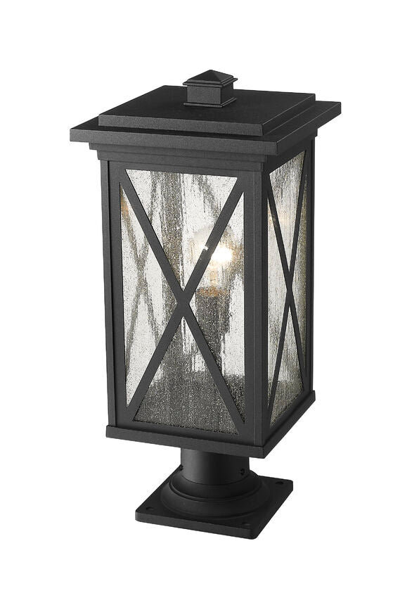 Z-Lite Brookside 10" W x 22" H 1-Light Black Outdoor Pier Mounted Fixture and Square Pier Mount Hardware With Clear Seedy Glass Shade