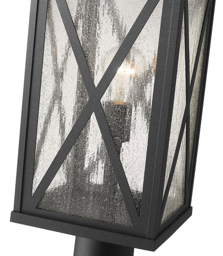 Z-Lite Brookside 10" W x 22" H 1-Light Black Outdoor Pier Mounted Fixture and Square Pier Mount Hardware With Clear Seedy Glass Shade