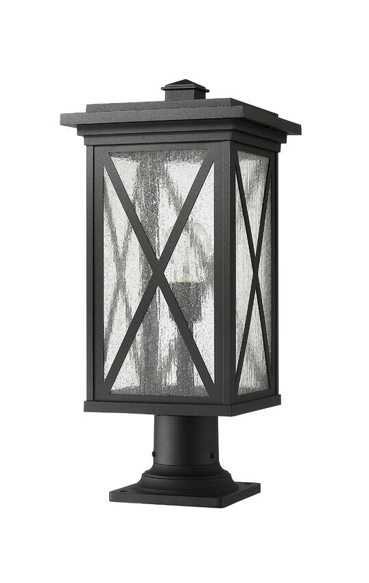 Z-Lite Brookside 10" W x 22" H 1-Light Black Outdoor Pier Mounted Fixture and Square Pier Mount Hardware With Clear Seedy Glass Shade