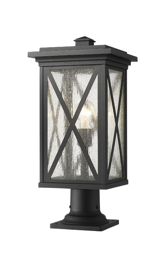 Z-Lite Brookside 10" W x 22" H 1-Light Black Outdoor Pier Mounted Fixture and Square Pier Mount Hardware With Clear Seedy Glass Shade