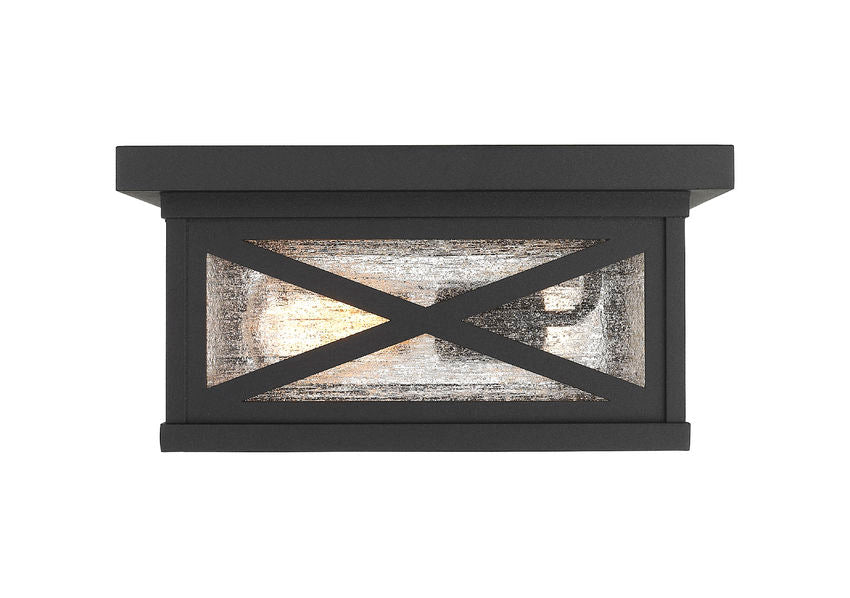 Z-Lite Brookside 12" 2-Light Black Aluminum Outdoor Flush Mount With Clear Seedy Glass Shade