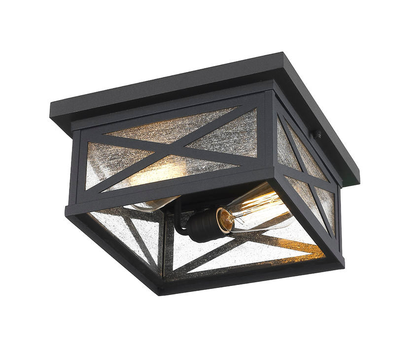 Z-Lite Brookside 12" 2-Light Black Aluminum Outdoor Flush Mount With Clear Seedy Glass Shade