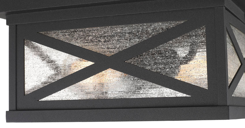 Z-Lite Brookside 12" 2-Light Black Aluminum Outdoor Flush Mount With Clear Seedy Glass Shade