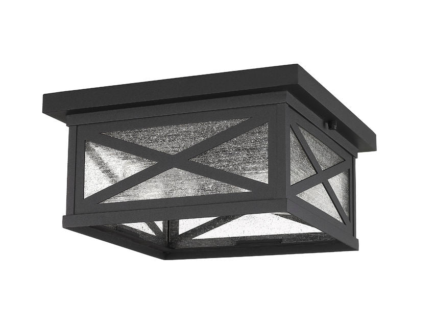 Z-Lite Brookside 12" 2-Light Black Aluminum Outdoor Flush Mount With Clear Seedy Glass Shade