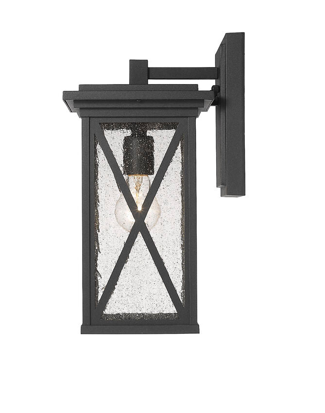 Z-Lite Brookside 8" 1-Light Black Aluminum Outdoor Wall Sconce With Clear Seedy Glass Shade