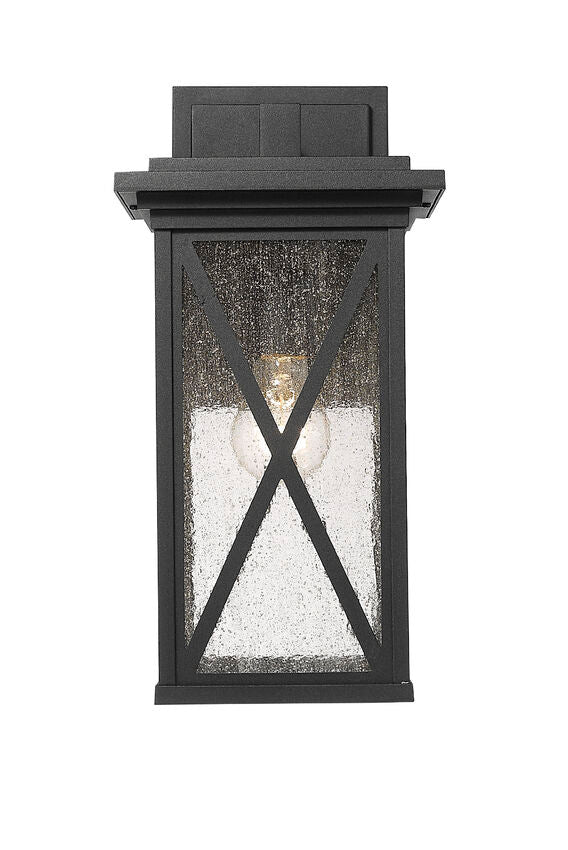 Z-Lite Brookside 8" 1-Light Black Aluminum Outdoor Wall Sconce With Clear Seedy Glass Shade