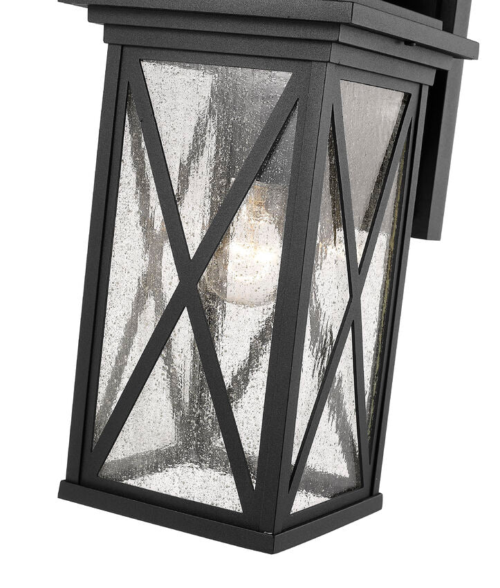 Z-Lite Brookside 8" 1-Light Black Aluminum Outdoor Wall Sconce With Clear Seedy Glass Shade