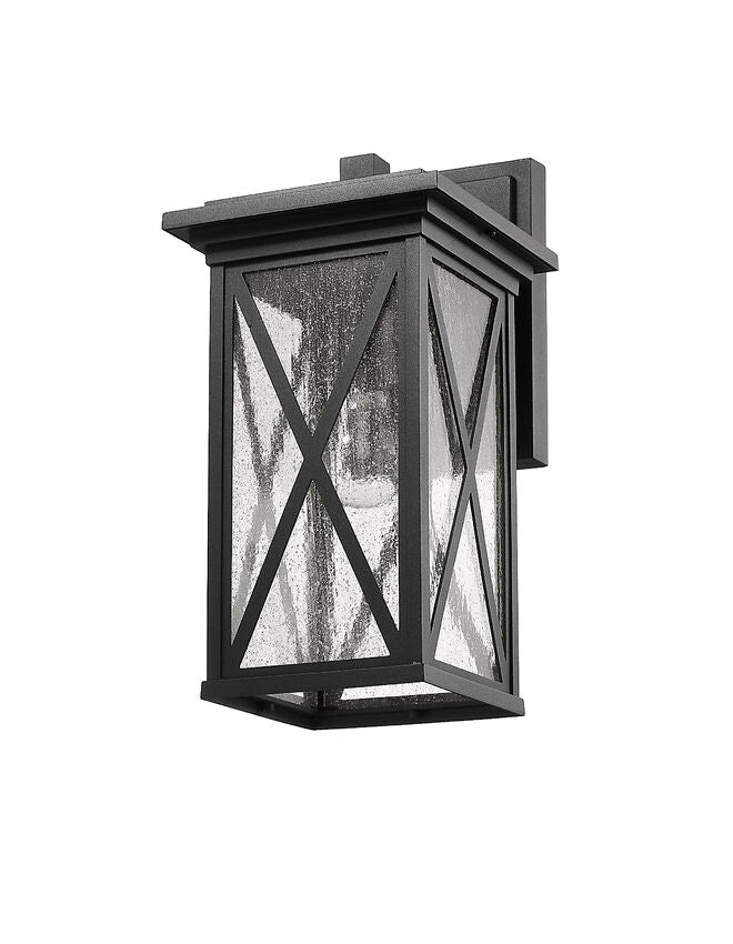 Z-Lite Brookside 8" 1-Light Black Aluminum Outdoor Wall Sconce With Clear Seedy Glass Shade