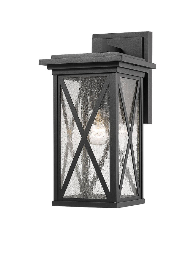 Z-Lite Brookside 8" 1-Light Black Aluminum Outdoor Wall Sconce With Clear Seedy Glass Shade