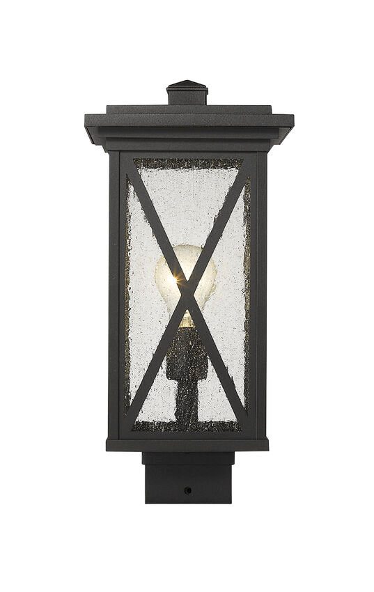 Z-Lite Brookside 8" W x 16" H 1-Light Black Outdoor Post Mount Fixture With Clear Seedy Glass Shade