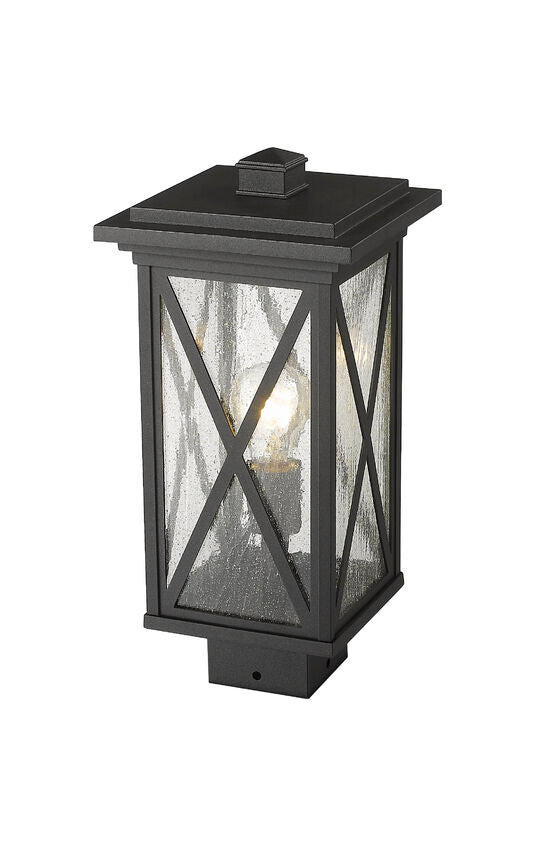 Z-Lite Brookside 8" W x 16" H 1-Light Black Outdoor Post Mount Fixture With Clear Seedy Glass Shade