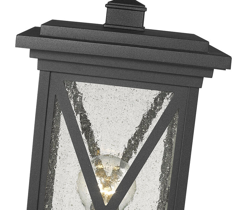 Z-Lite Brookside 8" W x 16" H 1-Light Black Outdoor Post Mount Fixture With Clear Seedy Glass Shade