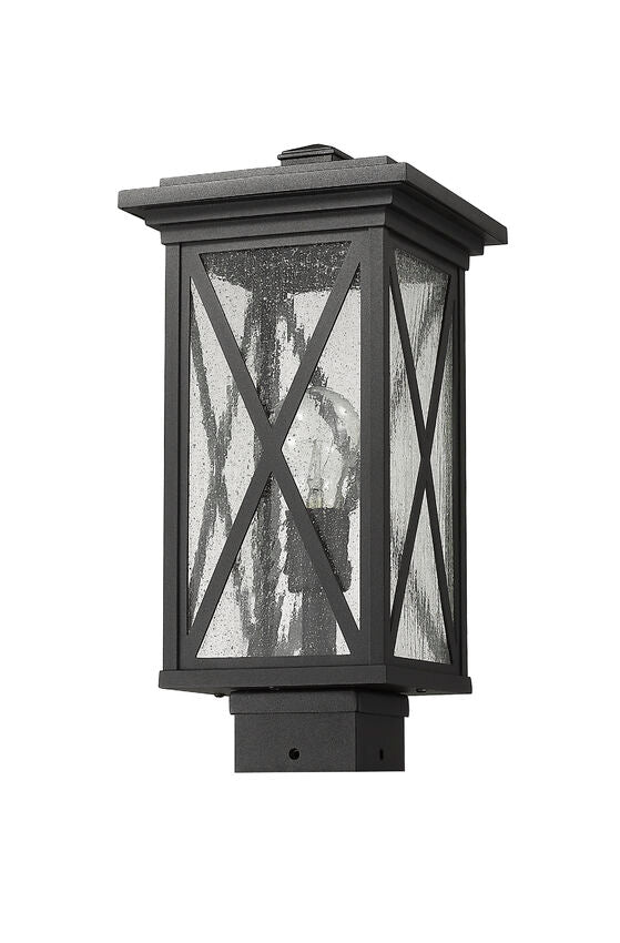 Z-Lite Brookside 8" W x 16" H 1-Light Black Outdoor Post Mount Fixture With Clear Seedy Glass Shade